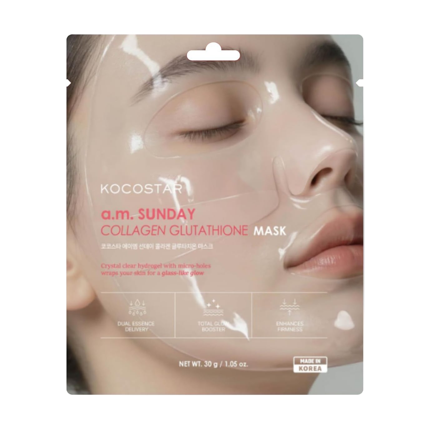 Гідрогелева колагенова маска для обличчя Kocostar A.M. Sunday Collagen Glutathione Mask з глутатіоном, 30 г